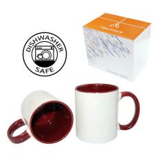 Sublimasyon Porselen Sapı ve İçi Bordo Kupa - Kutulu