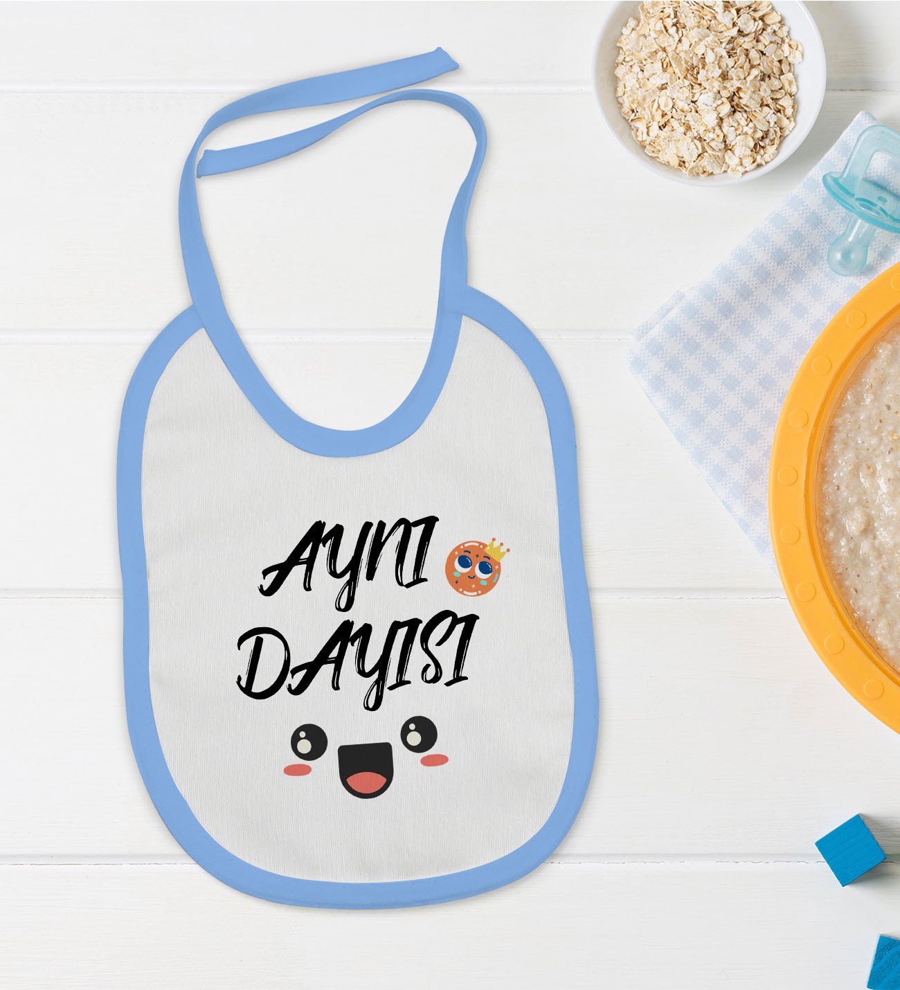 BK Kids Aynı Dayısı Tasarımlı Mavi Bebek Mama Önlüğü