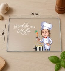 BK Gift Kişiye Özel Karikatürlü Cam Kesme ve Sunum Tablası 20x30cm-1, Anneye Hediye, Sevgiliye Hediye, Eşe Hediye