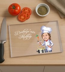 BK Gift Kişiye Özel Karikatürlü Cam Kesme ve Sunum Tablası 20x30cm-1, Anneye Hediye, Sevgiliye Hediye, Eşe Hediye