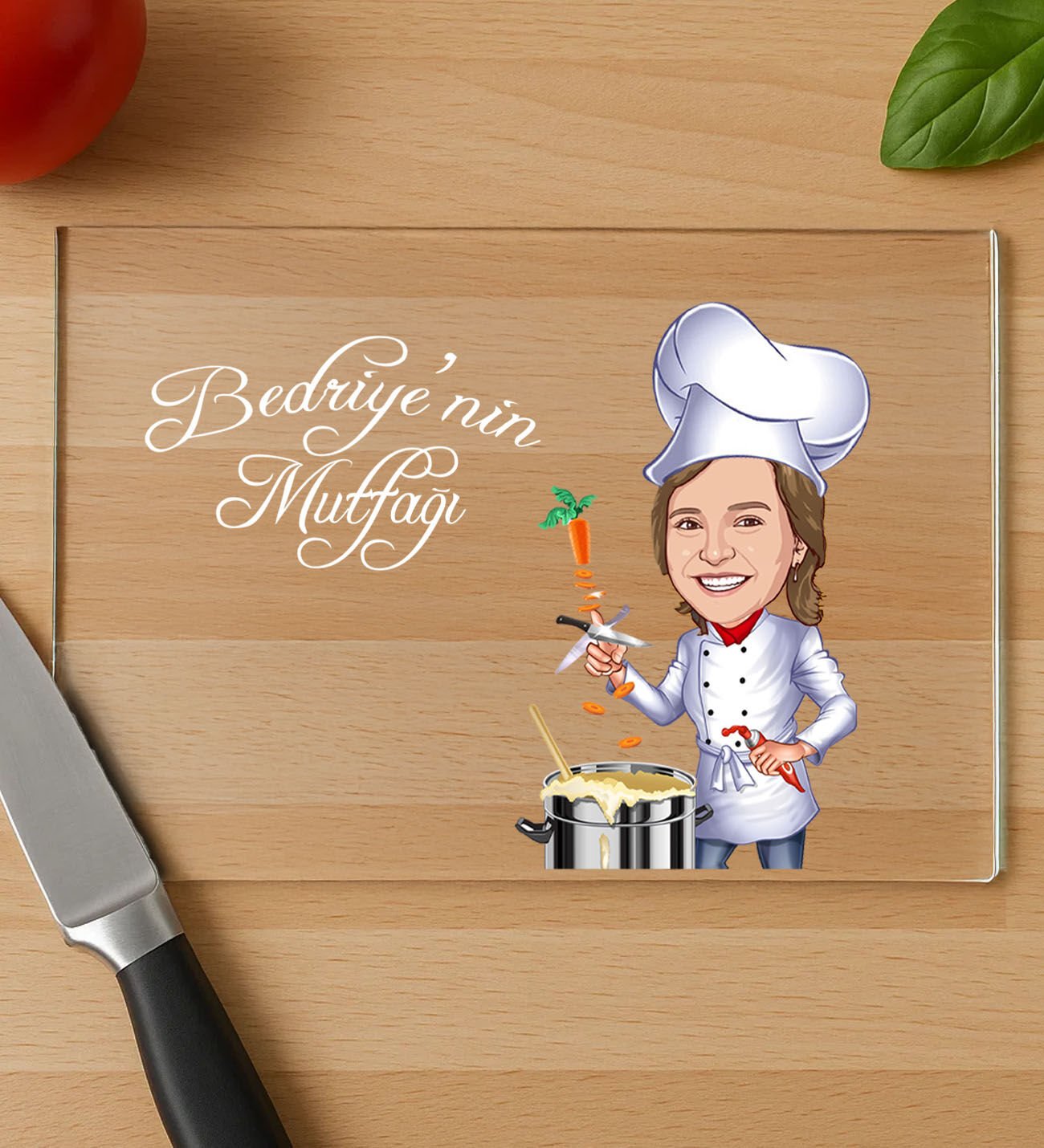 BK Gift Kişiye Özel Karikatürlü Cam Kesme ve Sunum Tablası 20x30cm-1, Anneye Hediye, Sevgiliye Hediye, Eşe Hediye