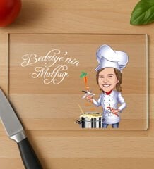 BK Gift Kişiye Özel Karikatürlü Cam Kesme ve Sunum Tablası 20x30cm-1, Anneye Hediye, Sevgiliye Hediye, Eşe Hediye