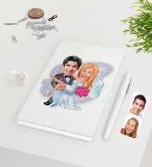 Kişiye Özel Sevgililer Günü Temalı Evleniyoruz Karikatürlü Beyaz Defter Kalem Seti-9