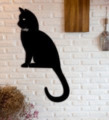 Kişiye Özel Kedi Figürlü Ahşap Duvar Objesi