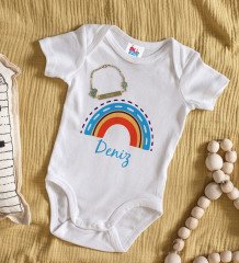 BK Kids Kişiye Özel İsimli Beyaz Bebek Body Zıbın ve Erkek Bebek Künyesi Hediye Seti-2