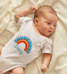 BK Kids Kişiye Özel İsimli Beyaz Bebek Body Zıbın ve Erkek Bebek Künyesi Hediye Seti-2