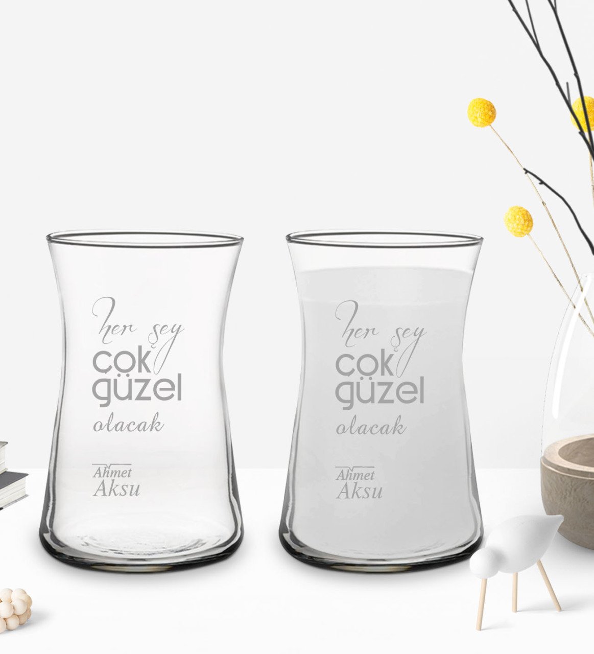 Kişiye Özel Her Şey Çok Güzel Olacak Tasarımlı 2’li Heybeli Çay Bardağı Rakı Kadehi-1