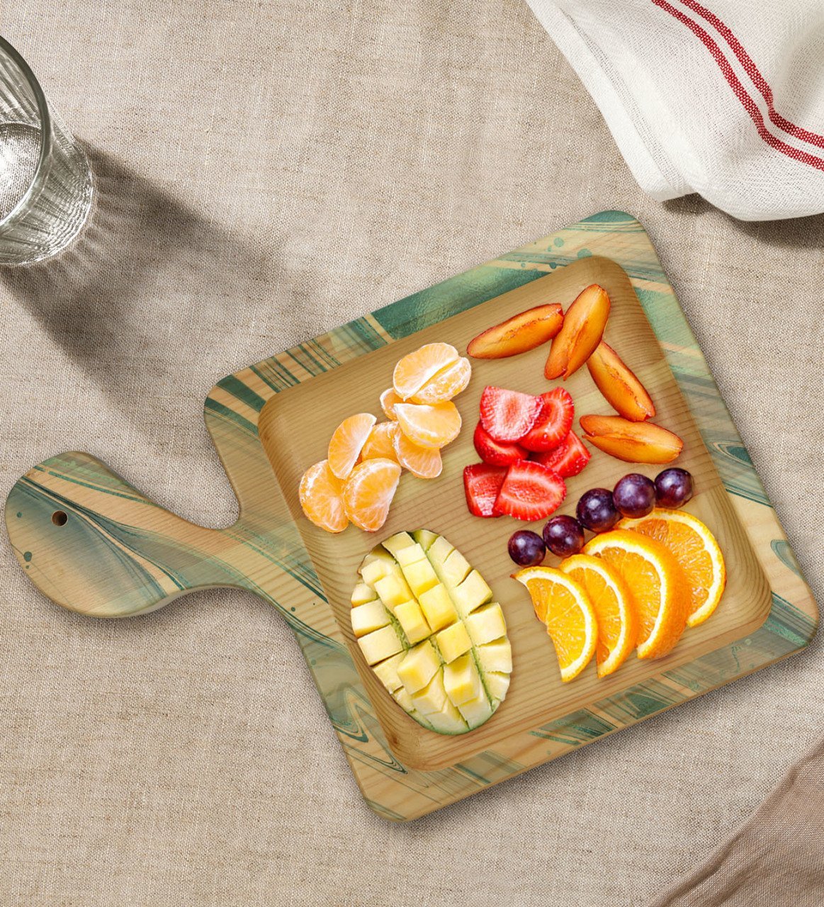 BK Gift Mermer Tasarımlı Kare Şeklinde Doğal Ahşap Servis ve Sunum Tabağı Model 2