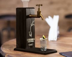 BK Gift Aynalı Altın Kabartma Musluklu Doğal Siyah(Ebony) Ahşap Vodka Standı, Home Bar, İçecek Dispenseri, Ahşap İçecek Çeşmesi-2