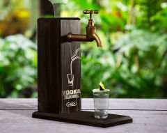 BK Gift Aynalı Altın Kabartma Musluklu Doğal Siyah(Ebony) Ahşap Vodka Standı, Home Bar, İçecek Dispenseri, Ahşap İçecek Çeşmesi-2