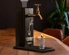 BK Gift Aynalı Altın Kabartma Musluklu Doğal Siyah(Ebony) Ahşap Vodka Standı, Home Bar, İçecek Dispenseri, Ahşap İçecek Çeşmesi-2