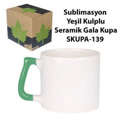 Sublimasyon Yeşil Kulplu Seramik Gala Kupa - Kutulu