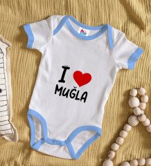 BK Kids I Love Muğla Tasarımlı Mavi Bebek Body Zıbın - Model 1