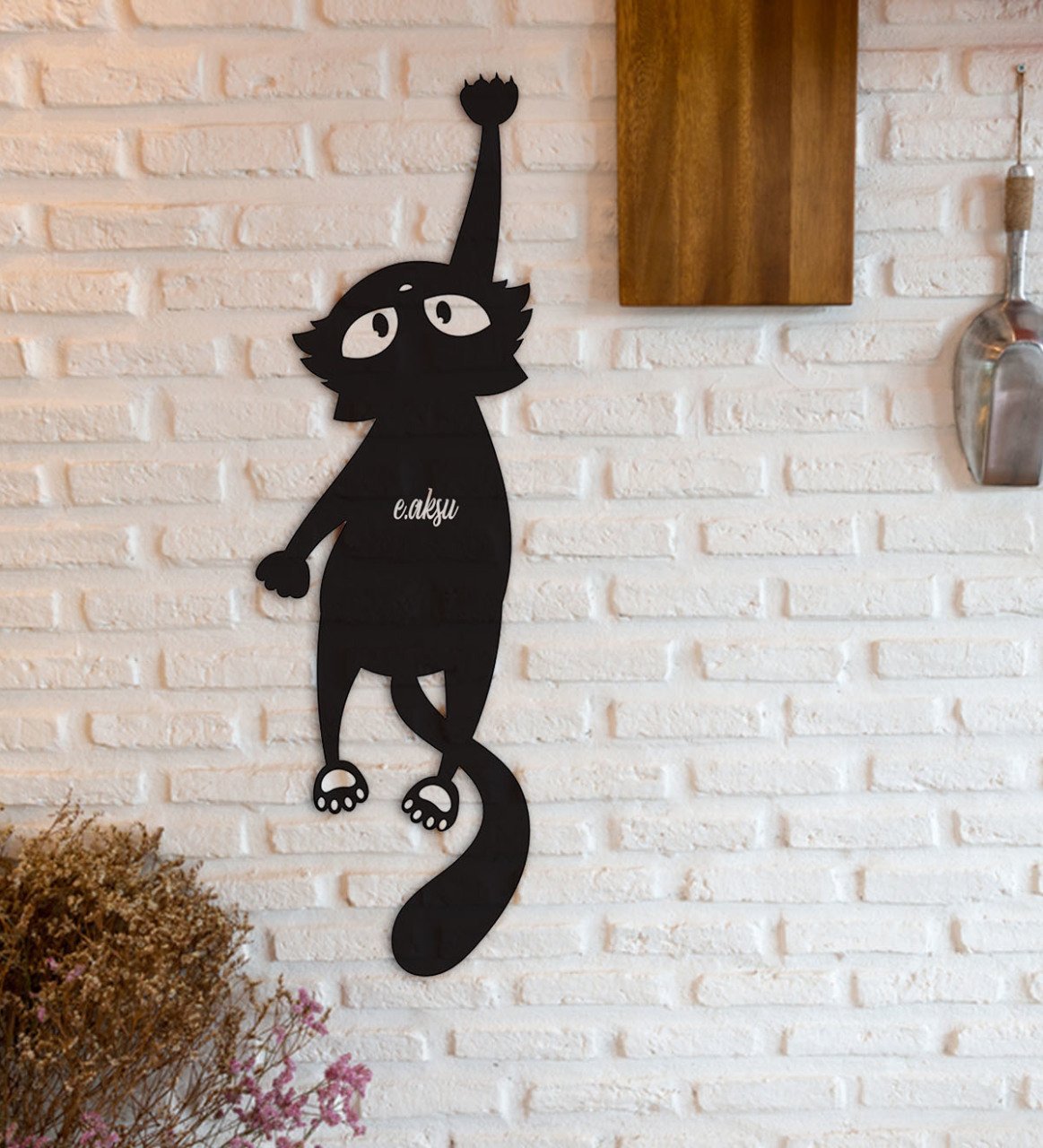 Kişiye Özel Sevimli Kedi Figürlü Ahşap Duvar Objesi - 3