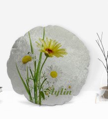 Kişiye Özel İsimli Papatya Temalı Yuvarlak Dekoratif Kırlent Yastık-11
