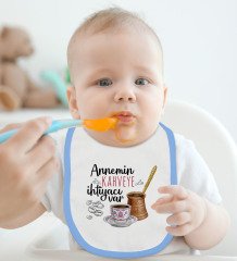 BK Kids Annemin Kahveye İhtiyacı Var Tasarımlı Mavi Bebek Mama Önlüğü
