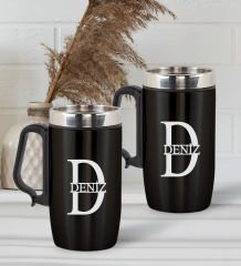 BK Gift Kişiye Özel Deri Çantalı Krom Seyahat Termosu ve İkili Termos Mug Hediye Seti - 3
