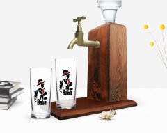 BK Home Renkli Baskılı Godfather Baba Tasarımlı İkili Rakı Bardağı ve Ahşap Rakı Standı Hediye Seti-18