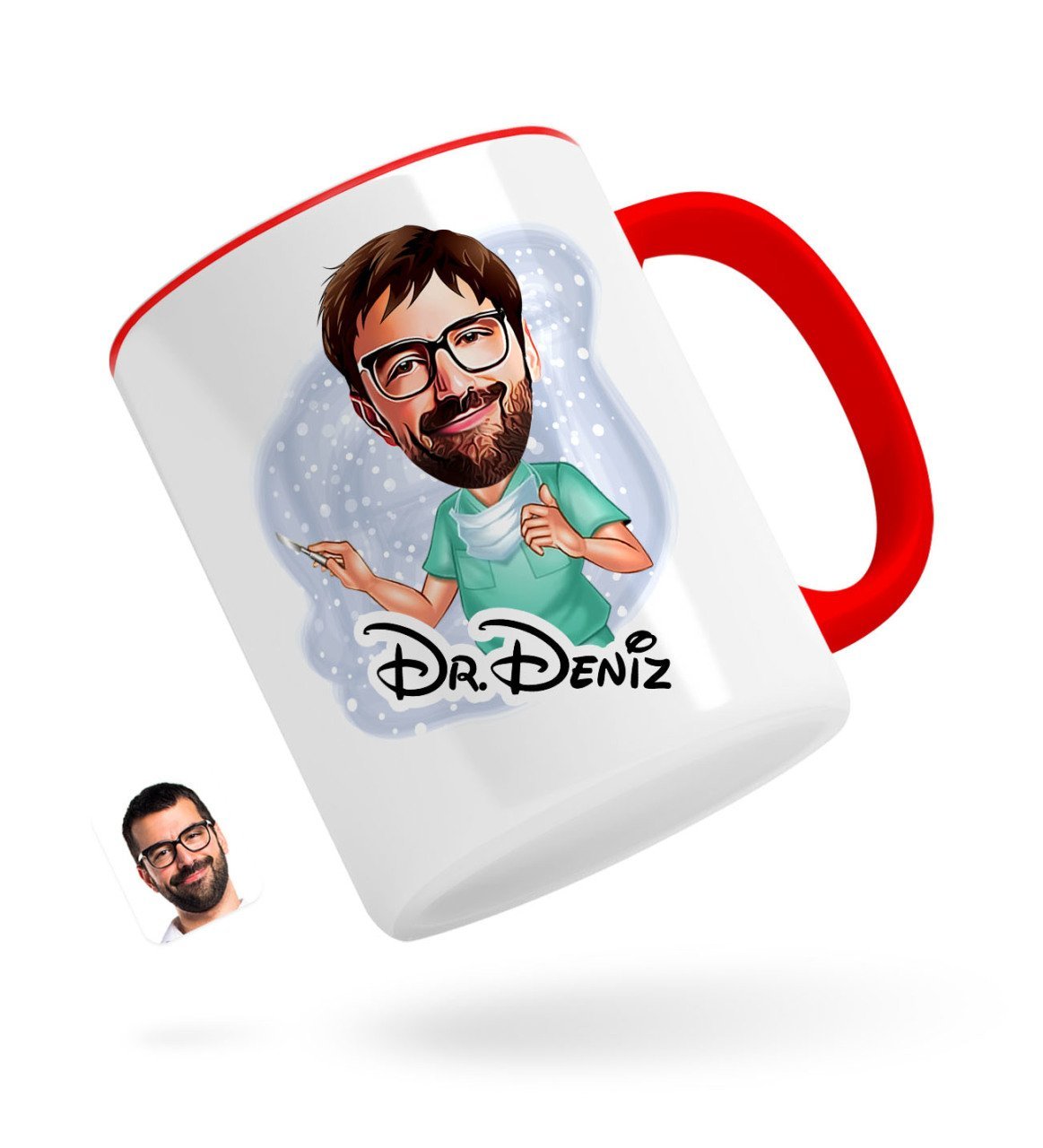 Kişiye Özel Erkek Cerrah Karikatürlü Kırmızı Kupa Bardak-1