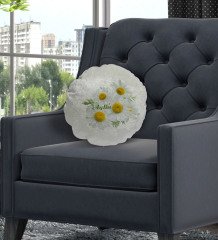 Kişiye Özel İsimli Papatya Temalı Yuvarlak Dekoratif Kırlent Yastık-12