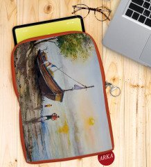 BK Gift Suluboya Tasarımlı Taşınabilir Koruyucu Tablet Kılıfı & Organizer Çanta - Turuncu-2