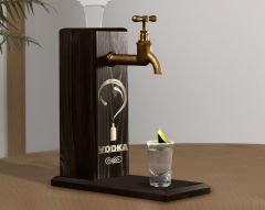 BK Gift Aynalı Altın Kabartma Musluklu Doğal Siyah(Ebony) Ahşap Vodka Standı, Home Bar, İçecek Dispenseri, Ahşap İçecek Çeşmesi-3