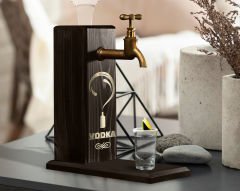 BK Gift Aynalı Altın Kabartma Musluklu Doğal Siyah(Ebony) Ahşap Vodka Standı, Home Bar, İçecek Dispenseri, Ahşap İçecek Çeşmesi-3