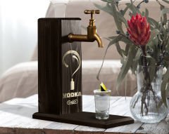 BK Gift Aynalı Altın Kabartma Musluklu Doğal Siyah(Ebony) Ahşap Vodka Standı, Home Bar, İçecek Dispenseri, Ahşap İçecek Çeşmesi-3