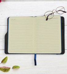 Kişiye Özel Sevgililer Karikatürlü Lacivert Termo Deri Defter Kalem Seti-54