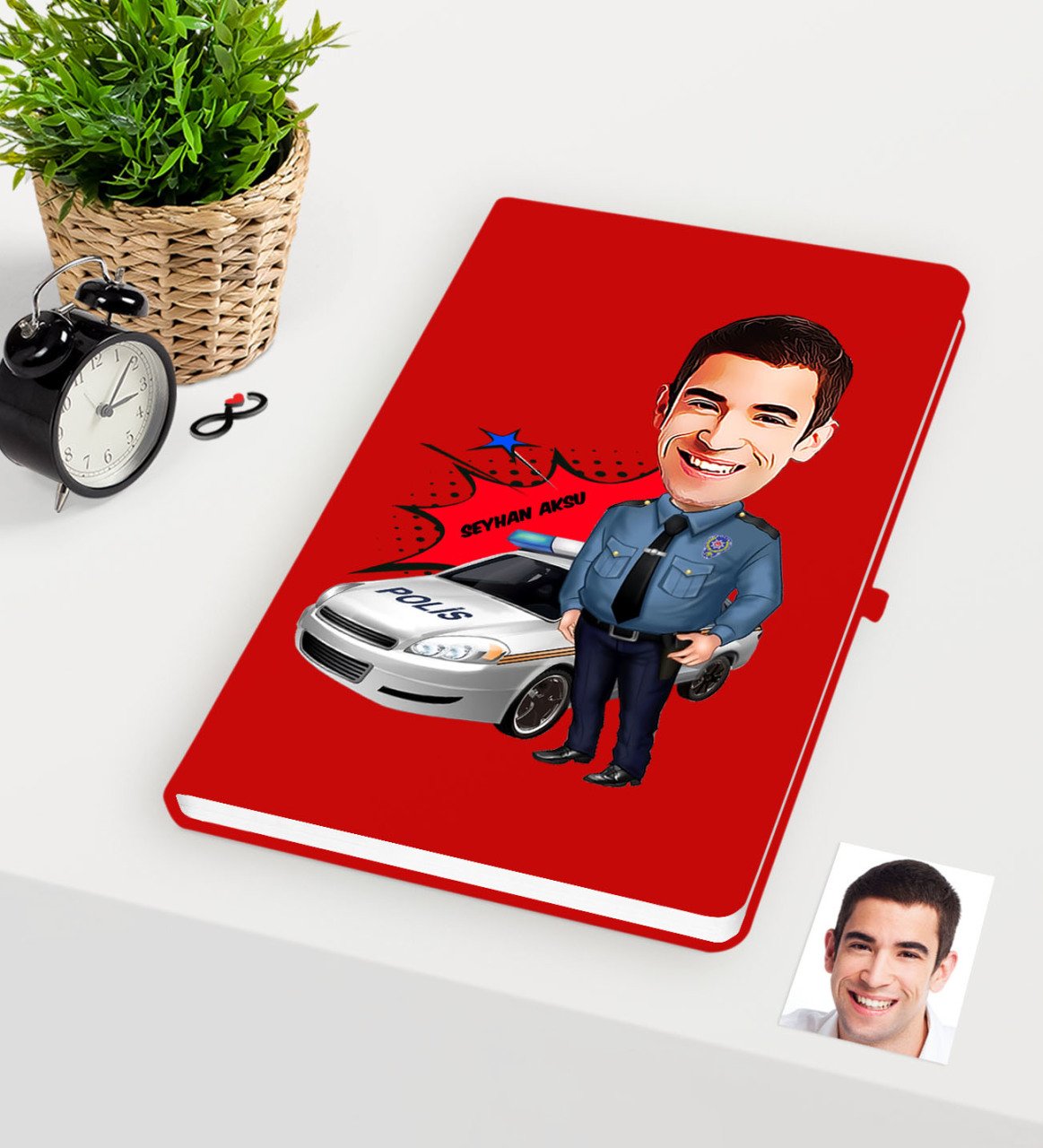 Kişiye Özel Bay Trafik Polisi Karikatürlü Kırmızı  Defter - 2