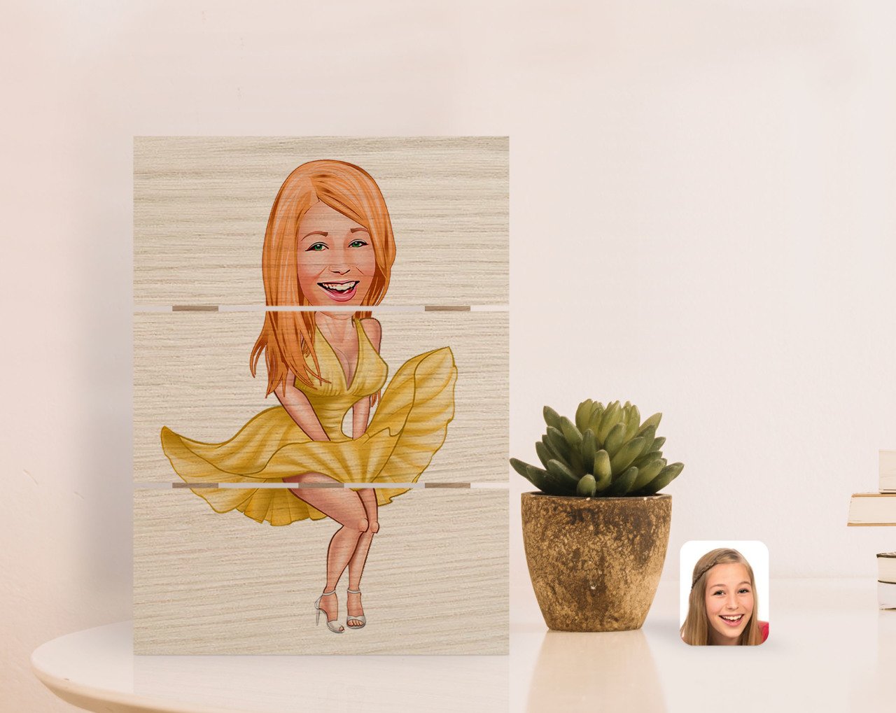 Kişiye Özel Marilyn Monroe Karikatürlü Otantik Masaüstü Ahşap Palet Çerçeve