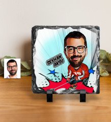 Kişiye Özel Bay Hokey Oyuncusu Karikatürlü Dekoratif Doğal Taş