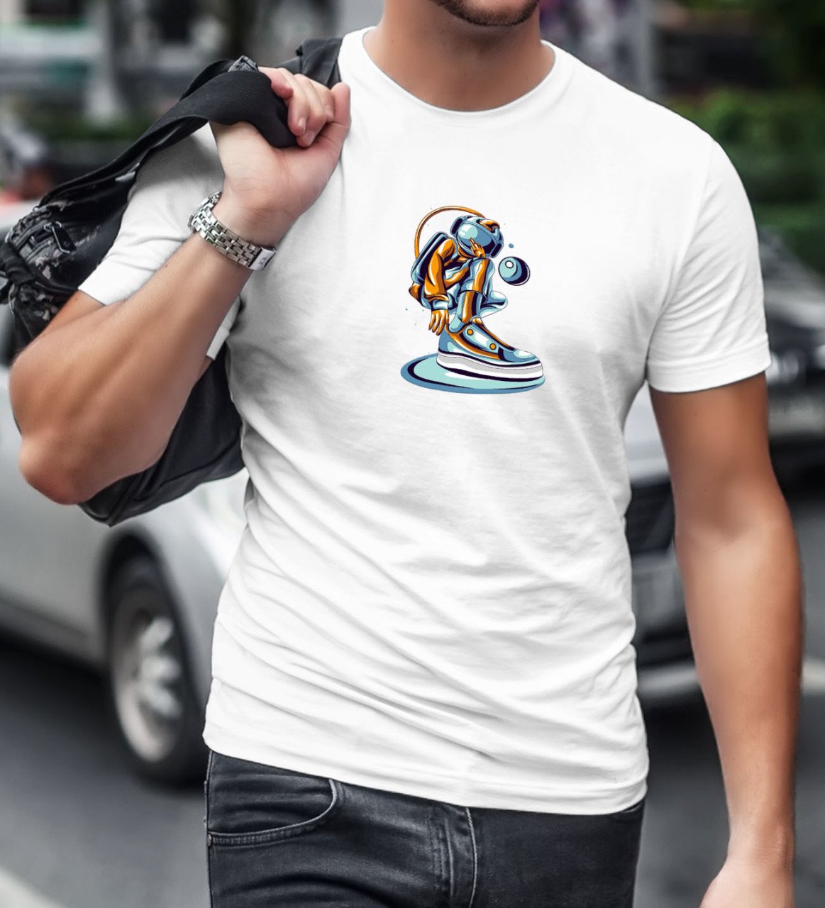 BK Gift Astronot Tasarımlı Beyaz T-Shirt-1
