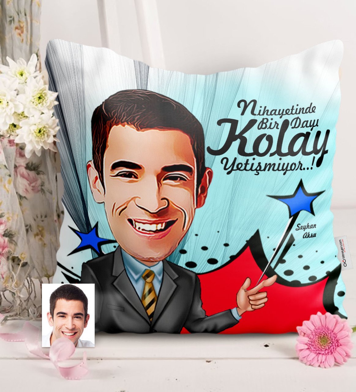 Kişiye Özel Dayı Karikatürlü Saten Yastık - 1