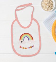 BK Kids Summer Vibes Tasarımlı Pembe Bebek Body Zıbın ve Mama Önlüğü Hediye Seti-2