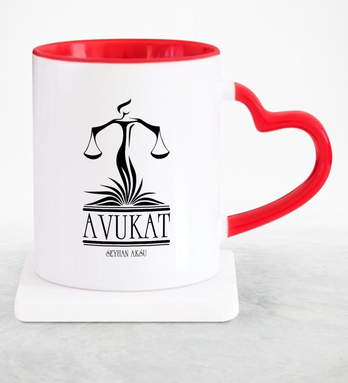 Kişiye Özel Mesleki Avukat Kırmızı Kalpli Kupa Bardak - 9