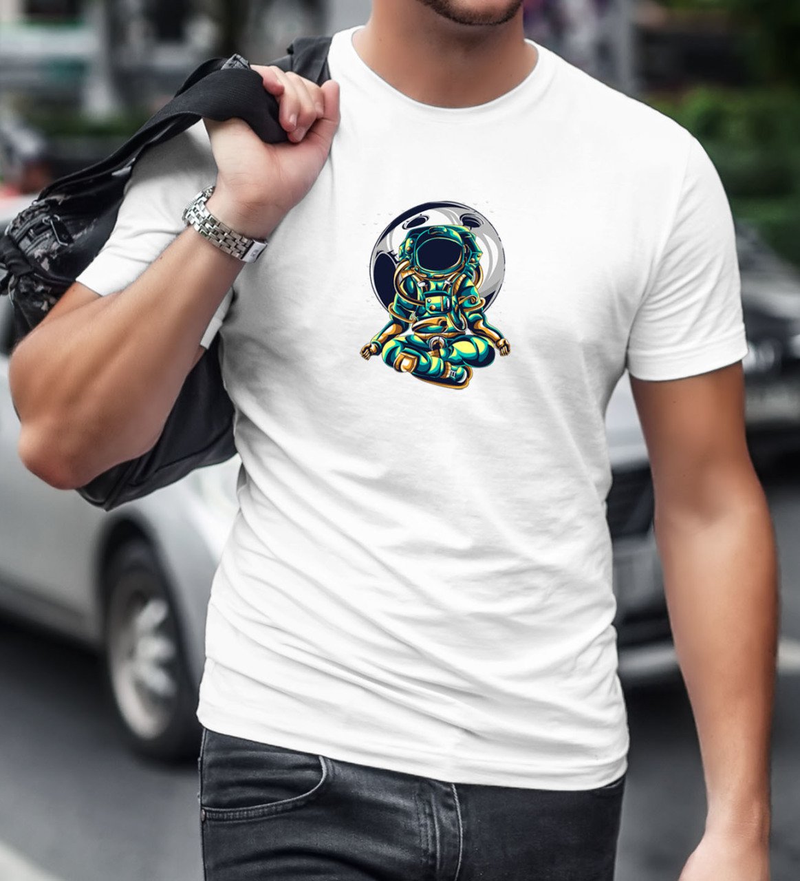 BK Gift Astronot Tasarımlı Beyaz T-Shirt-2