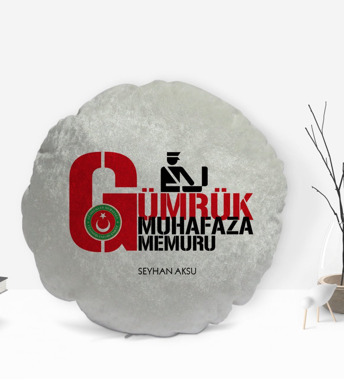 Kişiye Özel İsimli Gümrük Muhafaza Memuru Tasarımlı Dekoratif Kırlent Yastık-1