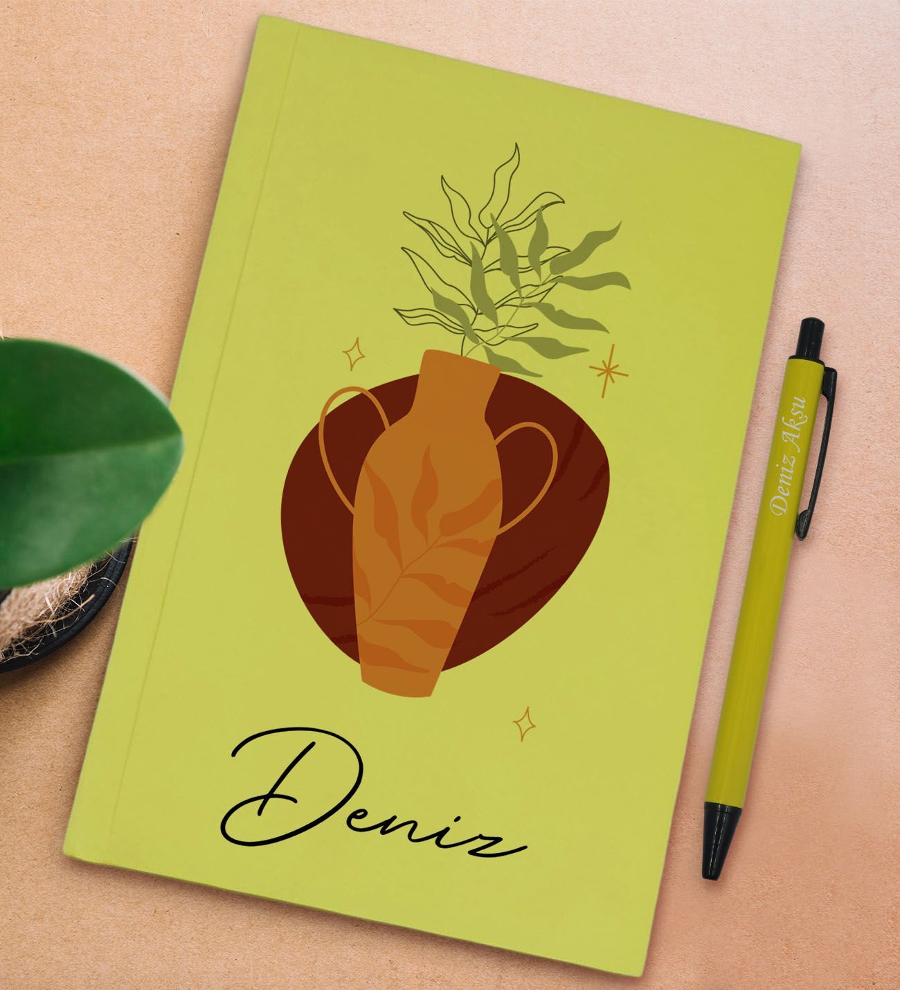 BK Gift Kişiye Özel İsimli Sarı Sert Kapaklı Defter ve Tükenmez Kalem Seti, Arkadaşa Hediye, Yeni İş Hediyesi, Doğum Günü Hediyesi-11