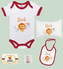 BK Kids Kişiye Özel İsimli 5 Parça Kırmızı Bebek Body Zıbın Yastık Hediye Seti, Yeni Doğan Bebek Giyim Hediyesi-7