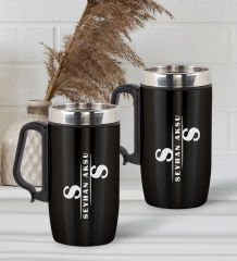 BK Gift Kişiye Özel Deri Çantalı Krom Seyahat Termosu ve İkili Termos Mug Hediye Seti - 6