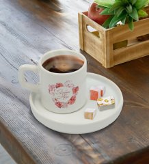Kişiye Özel Sunum Tabaklı Çiçek Tasarımlı Türk Kahvesi Fincanı Model 2