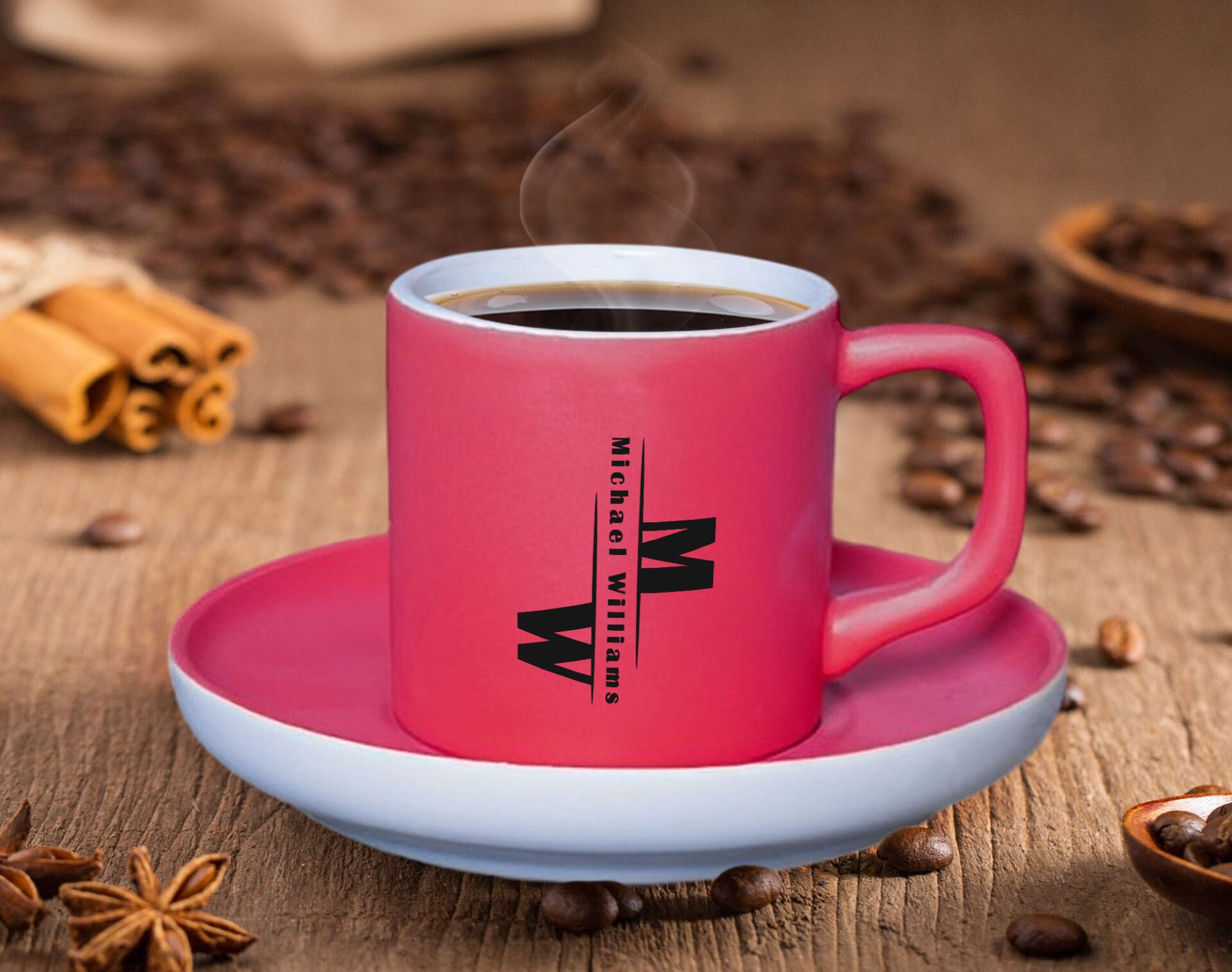 BK Gift Kişiye Özel İsimli Mat Fuşya Renk Türk Kahvesi Fincanı-11 Renkli Türk Kahvesi Fincanı, Arkadaşa Hediye ,  Anneye Hediye , Kahve Fincanı