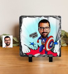 Kişiye Özel Kaptan Amerika Karikatürlü Dekoratif Doğal Taş