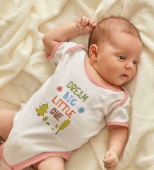 BK Kids Dream Big Little One Tasarımlı Pembe Bebek Body Zıbın-1