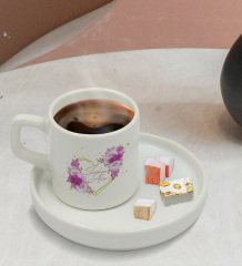 Kişiye Özel Sunum Tabaklı Çiçek Tasarımlı Türk Kahvesi Fincanı Model 3
