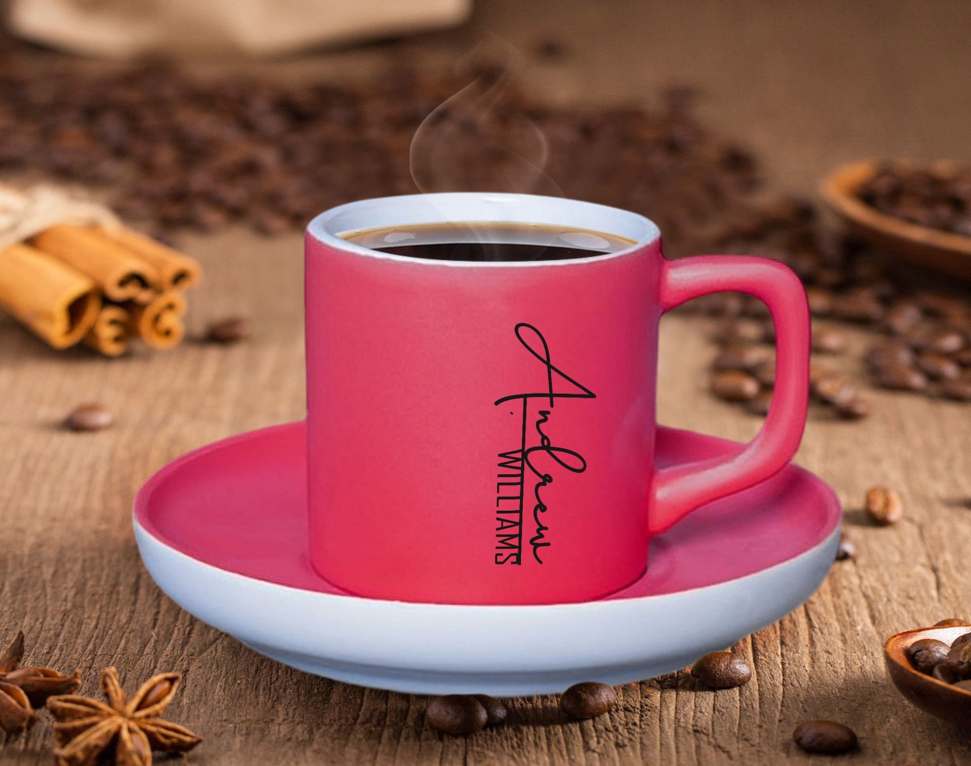 BK Gift Kişiye Özel İsimli Mat Fuşya Renk Türk Kahvesi Fincanı-12 Renkli Türk Kahvesi Fincanı, Arkadaşa Hediye ,  Anneye Hediye , Kahve Fincanı