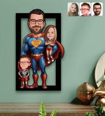 BK Gift Kişiye Özel Süper Baba-Çocuk Karikatürlü 3D Ahşap Tablo-3, Babalar Günü Hediyesi, Babaya Hediye