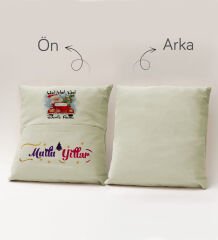 BK Gift Kişiye Özel Yılbaşı Tasarımlı Organizer Kumanda ve Atıştırmalık Cepli Krem Kırlent Yastık, Yılbaşı Hediyesi- 8, Yeni Yıl Hediyeleri