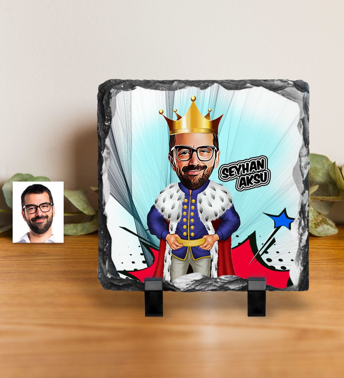 Kişiye Özel Kral Karikatürlü Dekoratif Doğal Taş